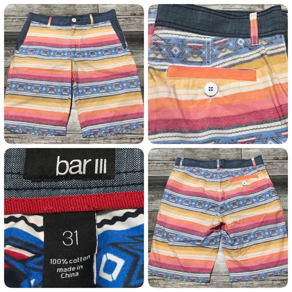Bar III Shorts Aztec Southwestern Chino Men’s 31 (Inseam 10) 100% Cotton.